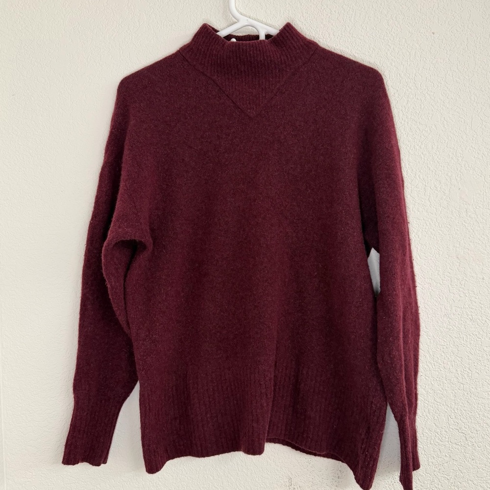 Everlane Cozy Stretch Pullover Burgundy Mock Neck Wool Blend Sweater Size Small - Picture 2 of 13